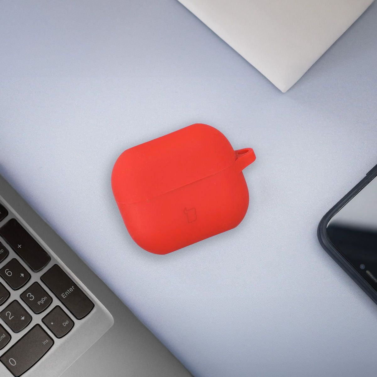 Silikonhülle mit Karabiner für Galaxy Buds 3/3 Pro/3 FE, Bizon Case Headphone Silicone, Rot