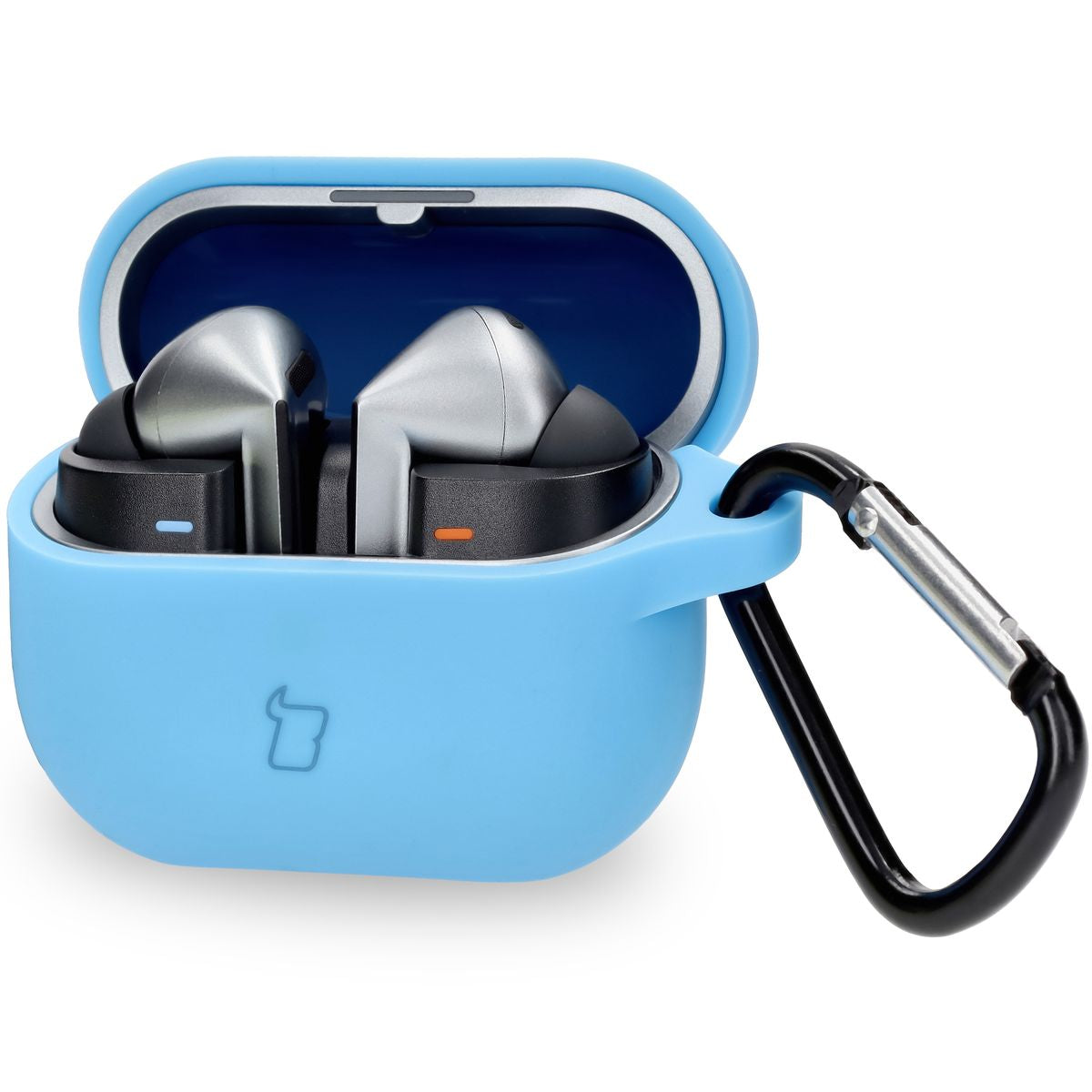 Silikonhülle mit Karabiner für Galaxy Buds 3/3 Pro/3 FE, Bizon Case Headphone Silicone, Blau