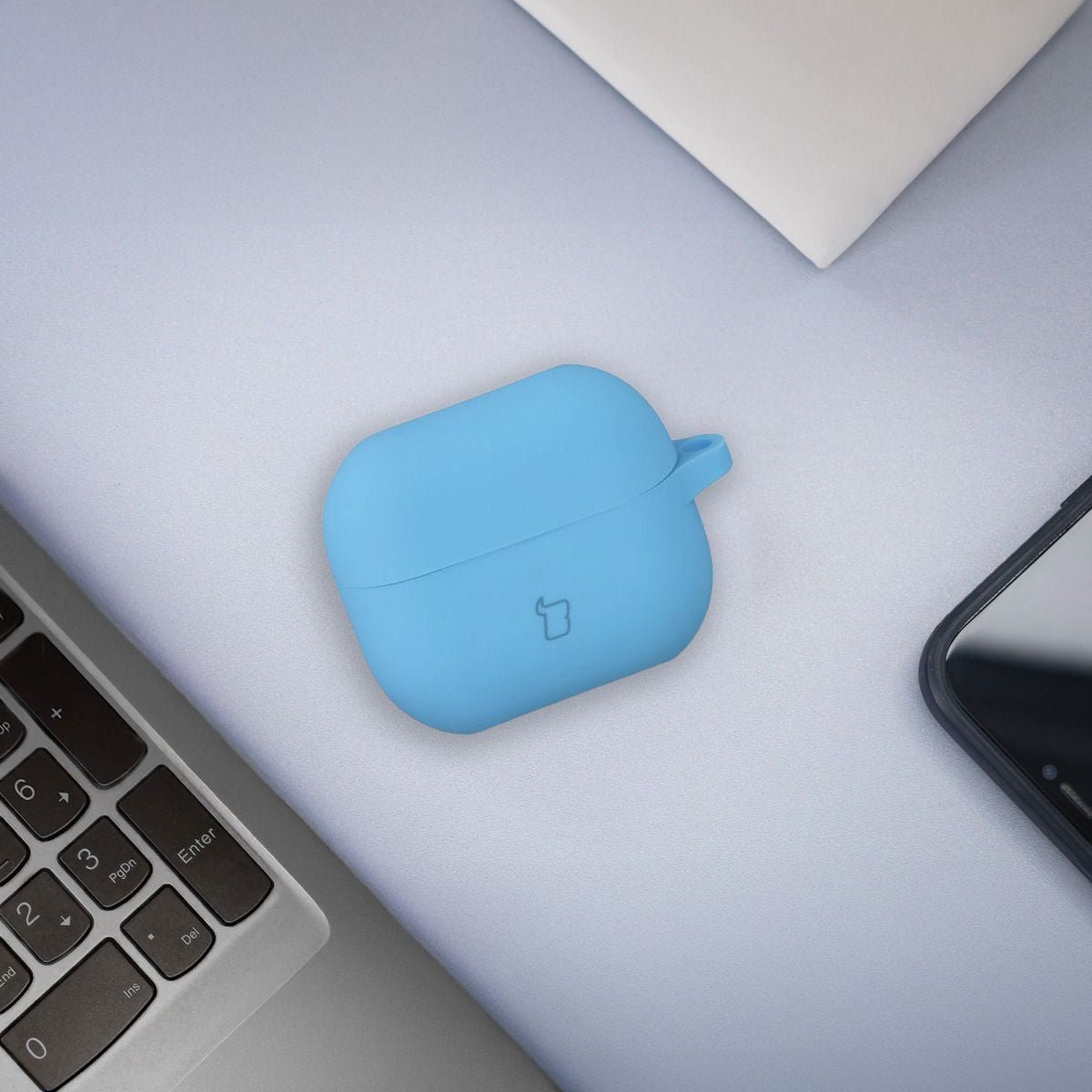 Silikonhülle mit Karabiner für Galaxy Buds 3/3 Pro/3 FE, Bizon Case Headphone Silicone, Blau