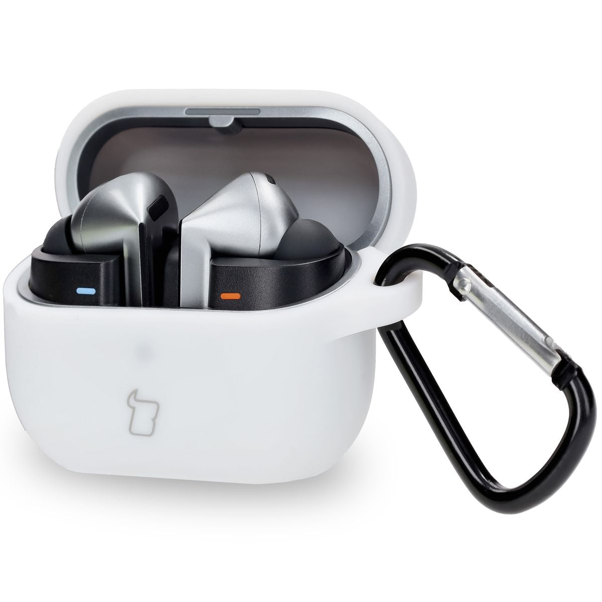 Silikonhülle mit Karabiner für Galaxy Buds 3/3 Pro/3 FE, Bizon Case Headphone Silicone, Weiß