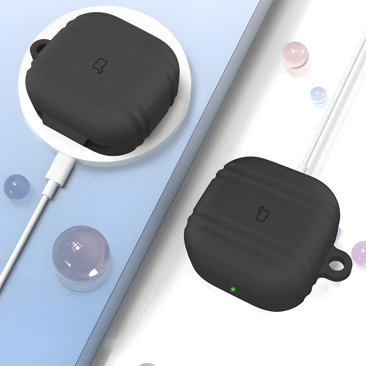 Silikonhülle mit Karabiner für Galaxy Buds 4 / 4 Pro, Bizon Case Headphone Silicone, Schwarz