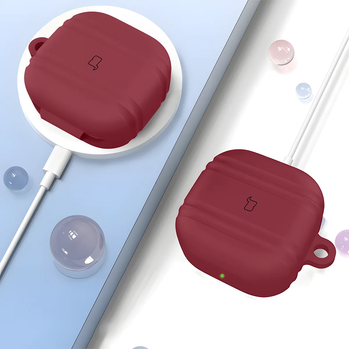 Silikonhülle mit Karabiner für Galaxy Buds 4 / 4 Pro, Bizon Case Headphone Silicone, Burgunderrot