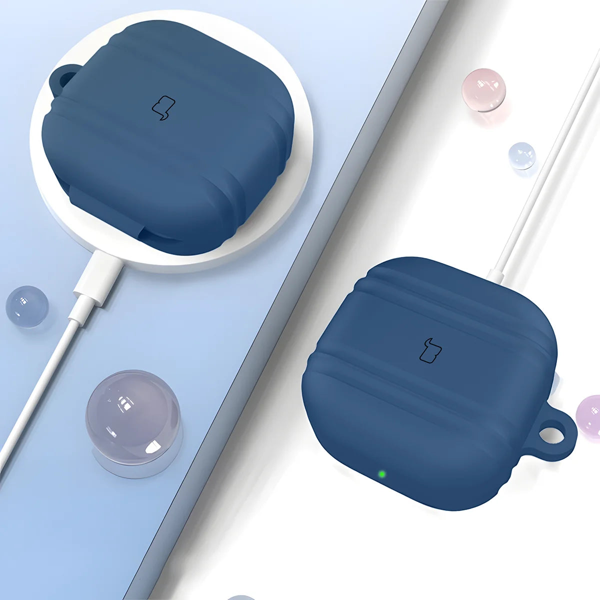 Silikonhülle mit Karabiner für Galaxy Buds 4 / 4 Pro, Bizon Case Headphone Silicone, Dunkelblau
