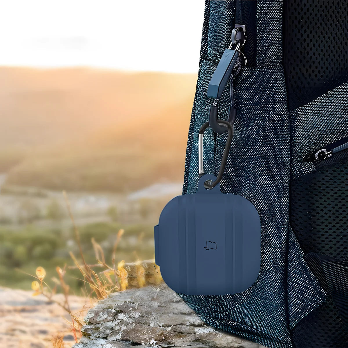 Silikonhülle mit Karabiner für Galaxy Buds 4 / 4 Pro, Bizon Case Headphone Silicone, Dunkelblau