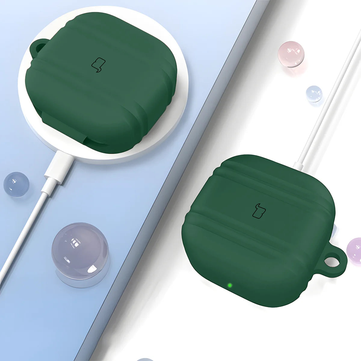 Silikonhülle mit Karabiner für Galaxy Buds 4 / 4 Pro, Bizon Case Headphone Silicone, Dunkelgrün