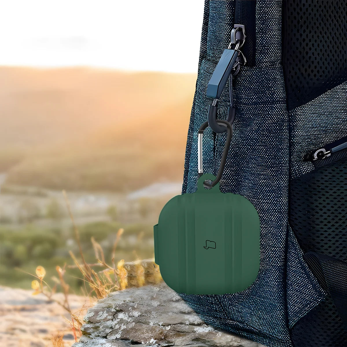 Silikonhülle mit Karabiner für Galaxy Buds 4 / 4 Pro, Bizon Case Headphone Silicone, Dunkelgrün