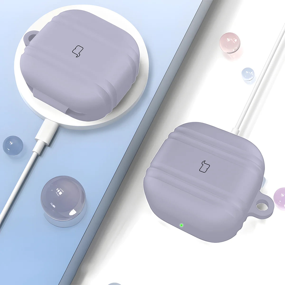 Silikonhülle mit Karabiner für Galaxy Buds 4 / 4 Pro, Bizon Case Headphone Silicone, Grau