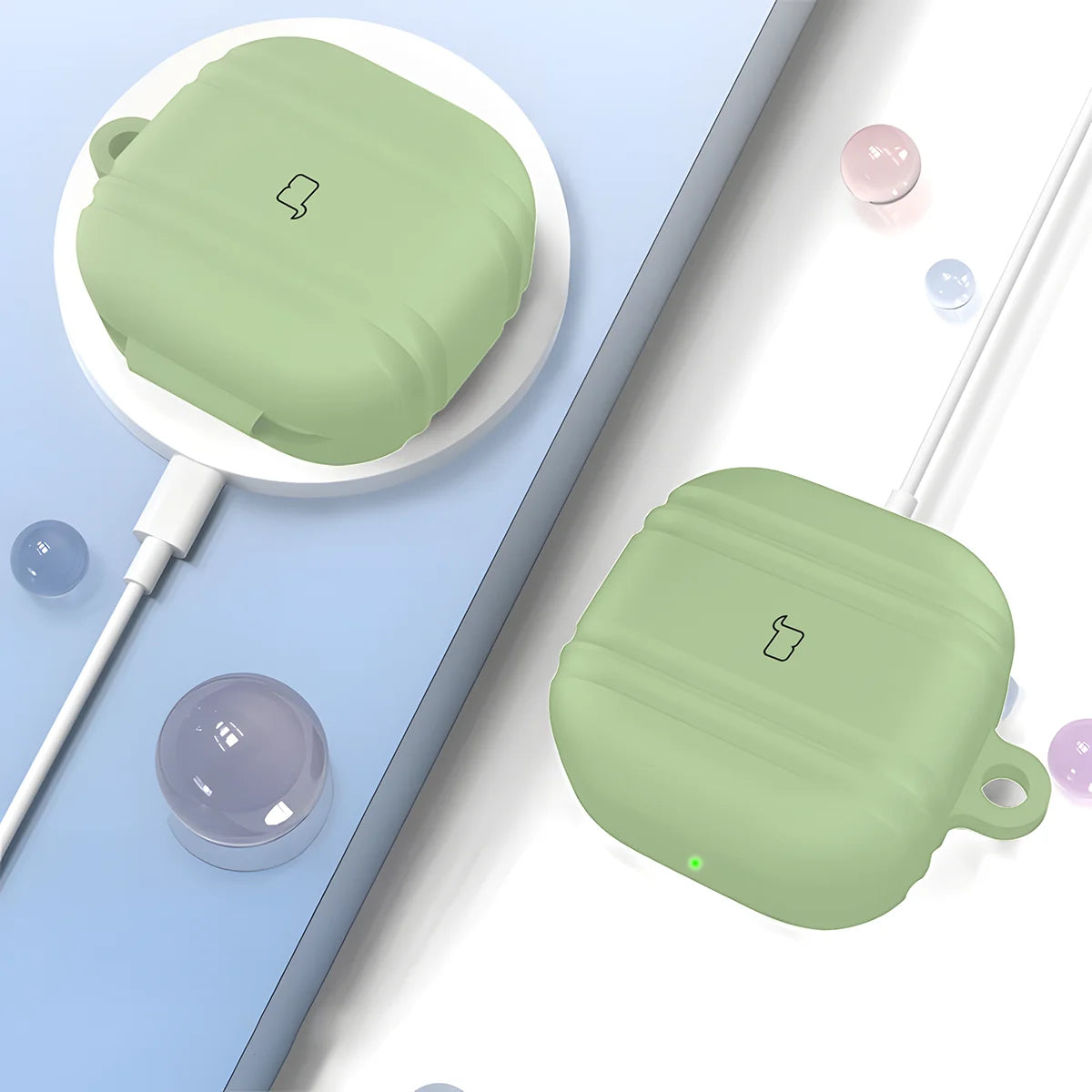 Silikonhülle mit Karabiner für Galaxy Buds 4 / 4 Pro, Bizon Case Headphone Silicone, Hellgrün