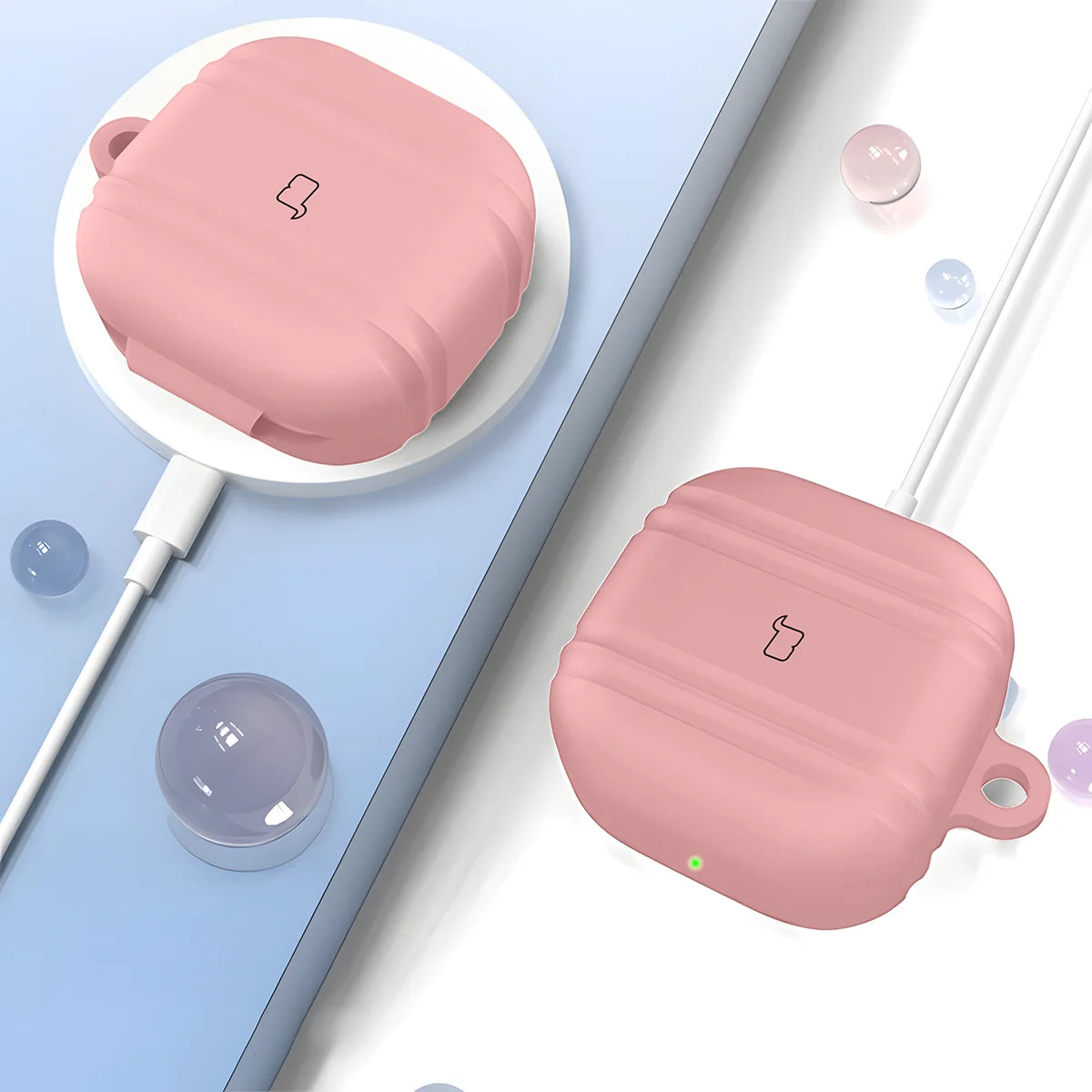 Silikonhülle mit Karabiner für Galaxy Buds 4 / 4 Pro, Bizon Case Headphone Silicone, Rosa