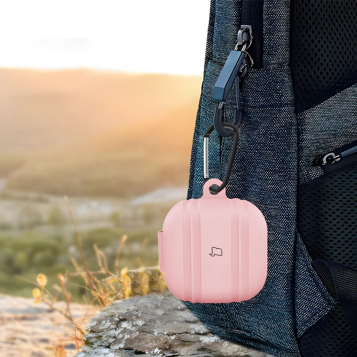 Silikonhülle mit Karabiner für Galaxy Buds 4 / 4 Pro, Bizon Case Headphone Silicone, Rosa