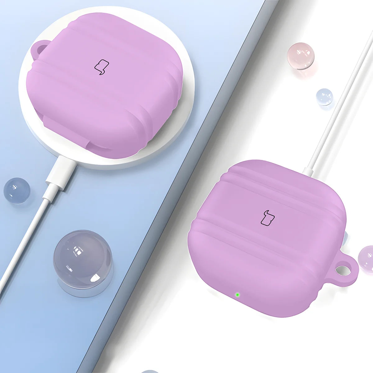 Silikonhülle mit Karabiner für Galaxy Buds 4 / 4 Pro, Bizon Case Headphone Silicone, Hellviolett
