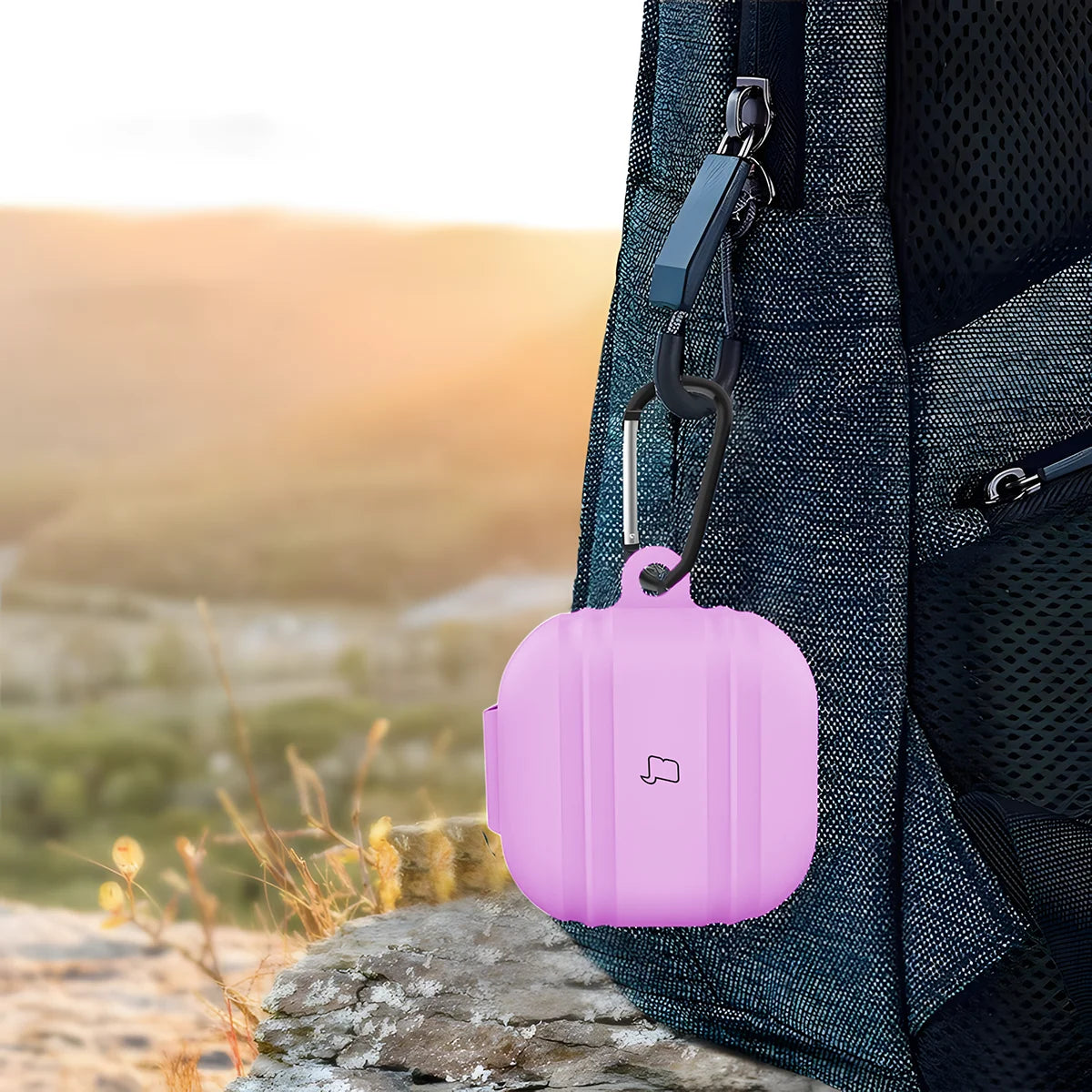 Silikonhülle mit Karabiner für Galaxy Buds 4 / 4 Pro, Bizon Case Headphone Silicone, Hellviolett