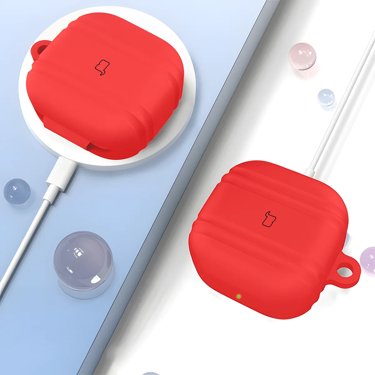Silikonhülle mit Karabiner für Galaxy Buds 4 / 4 Pro, Bizon Case Headphone Silicone, Rot