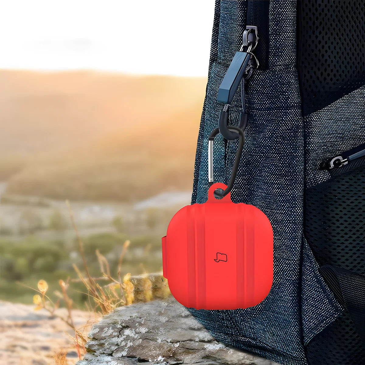 Silikonhülle mit Karabiner für Galaxy Buds 4 / 4 Pro, Bizon Case Headphone Silicone, Rot