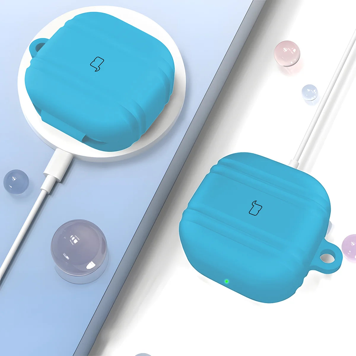 Silikonhülle mit Karabiner für Galaxy Buds 4 / 4 Pro, Bizon Case Headphone Silicone, Hellblau