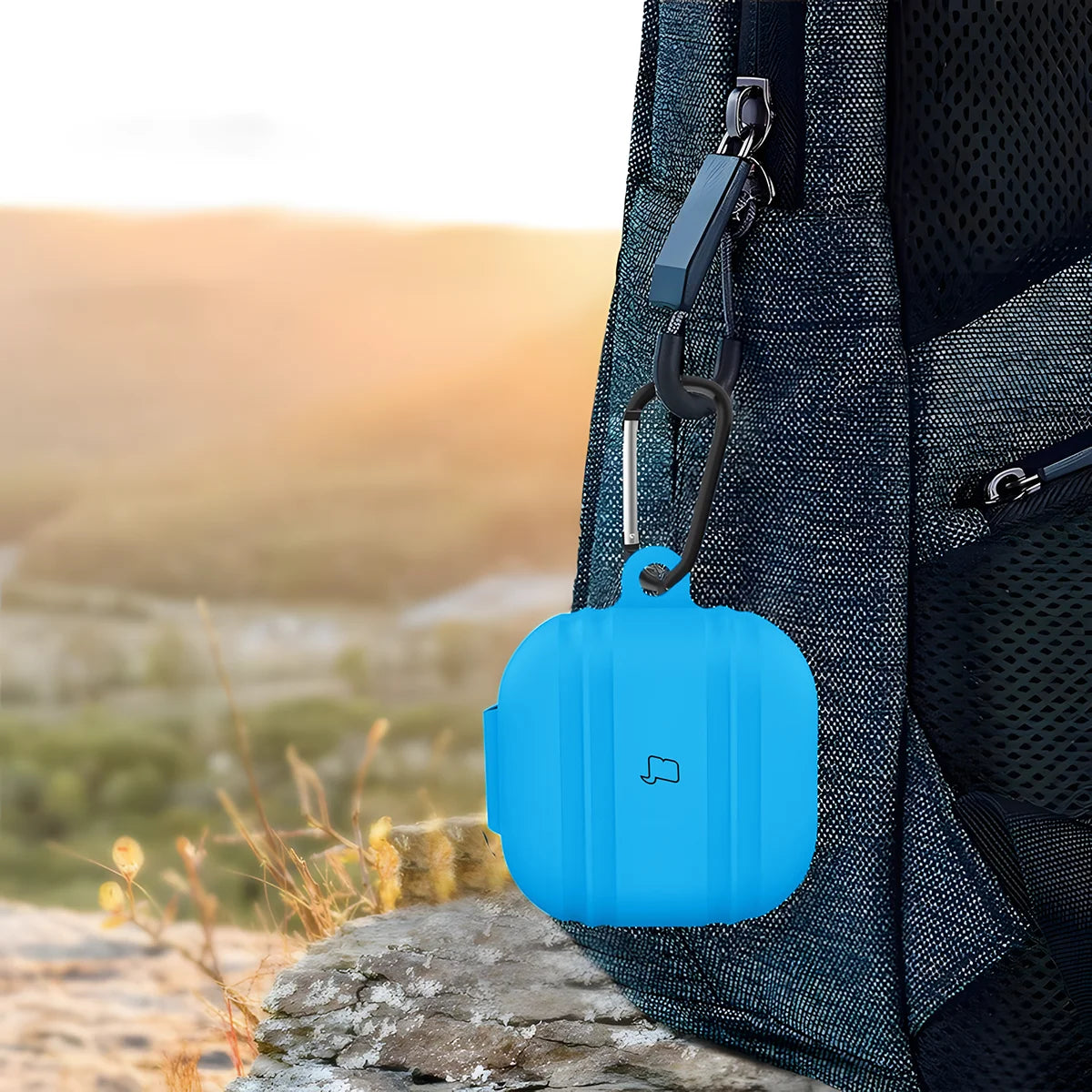 Silikonhülle mit Karabiner für Galaxy Buds 4 / 4 Pro, Bizon Case Headphone Silicone, Hellblau