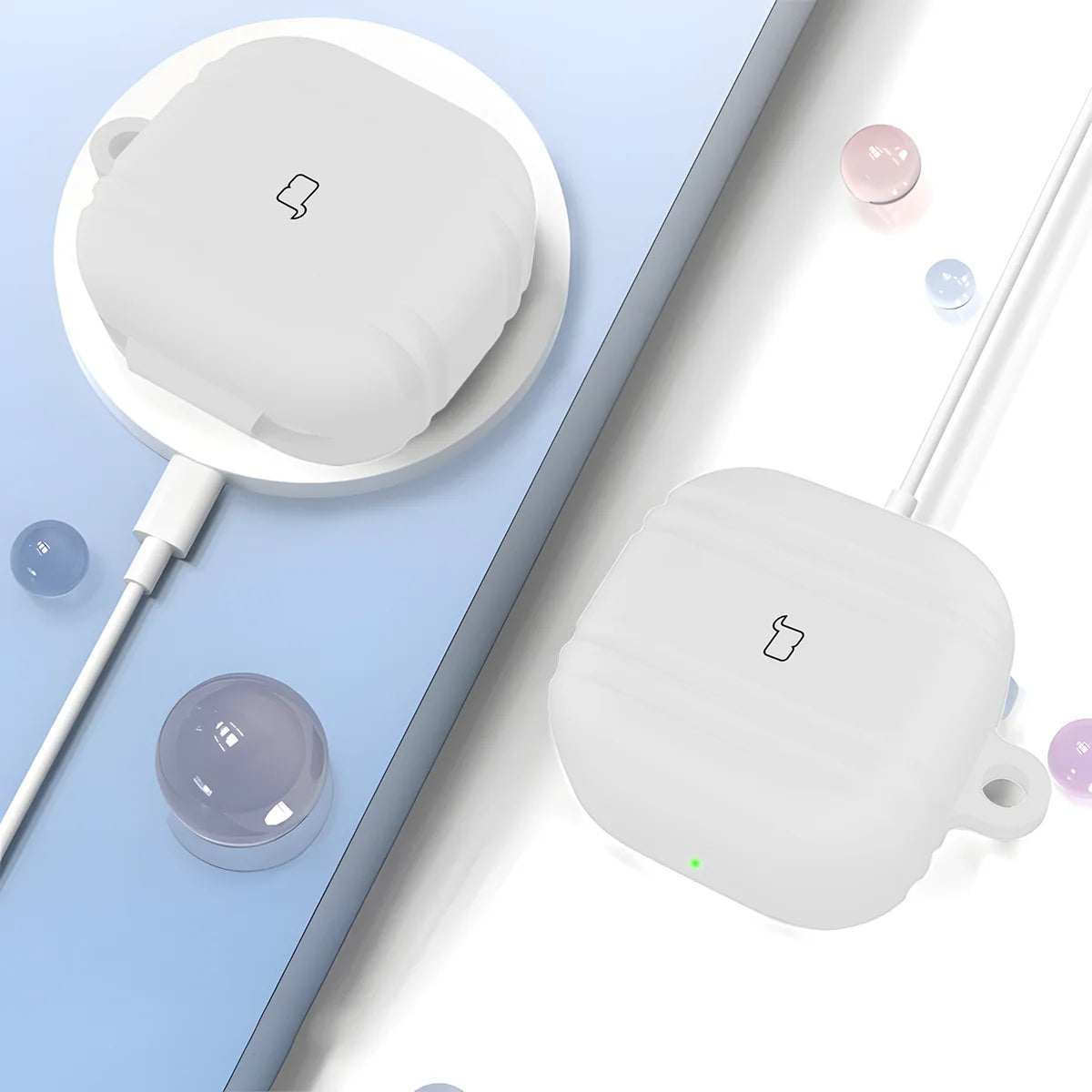 Silikonhülle mit Karabiner für Galaxy Buds 4 / 4 Pro, Bizon Case Headphone Silicone, Weiß