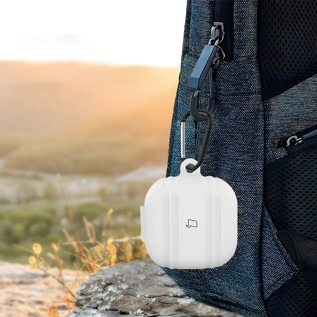 Silikonhülle mit Karabiner für Galaxy Buds 4 / 4 Pro, Bizon Case Headphone Silicone, Weiß