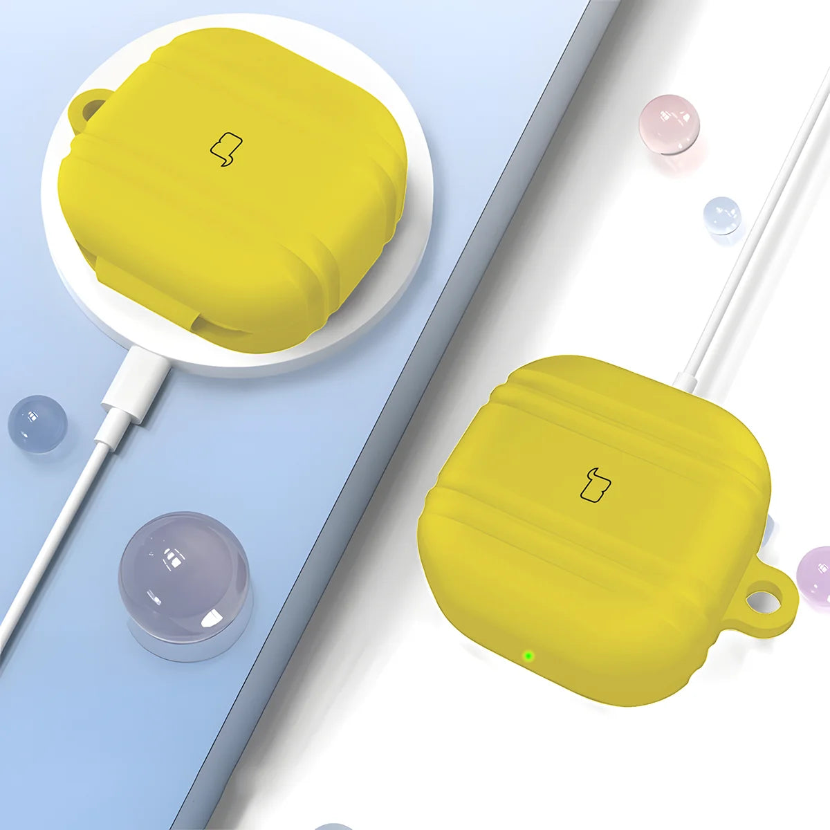 Silikonhülle mit Karabiner für Galaxy Buds 4 / 4 Pro, Bizon Case Headphone Silicone, Gelb