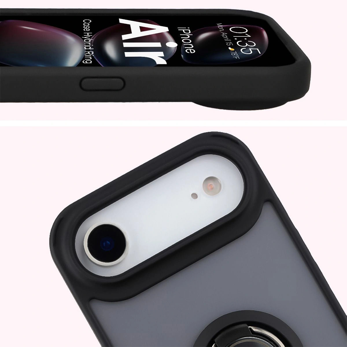 Handyhülle mit Fingergriff für iPhone Air, Bizon Case Hybrid Ring, getönt mit schwarzem Rahmen