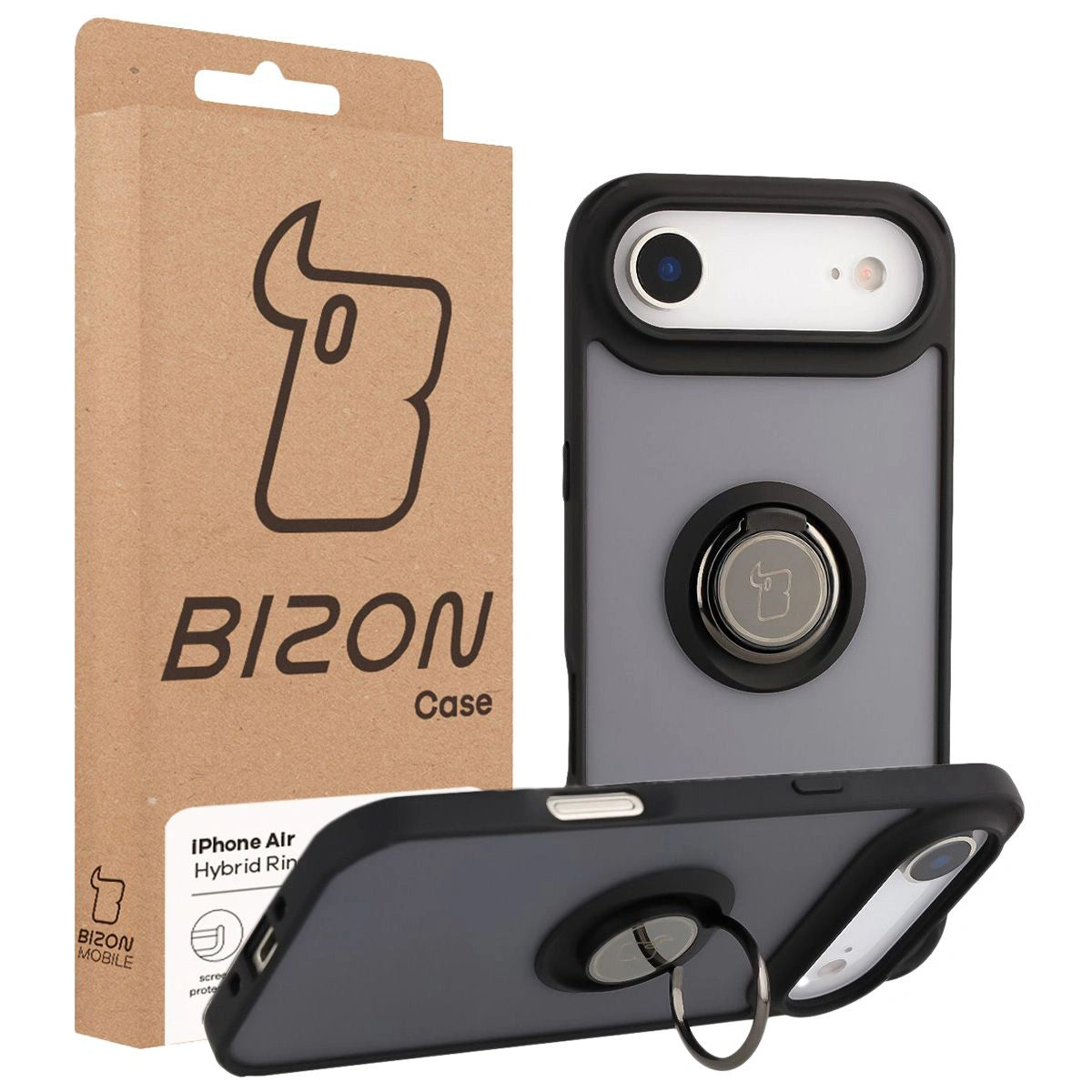 Handyhülle mit Fingergriff für iPhone Air, Bizon Case Hybrid Ring, getönt mit schwarzem Rahmen