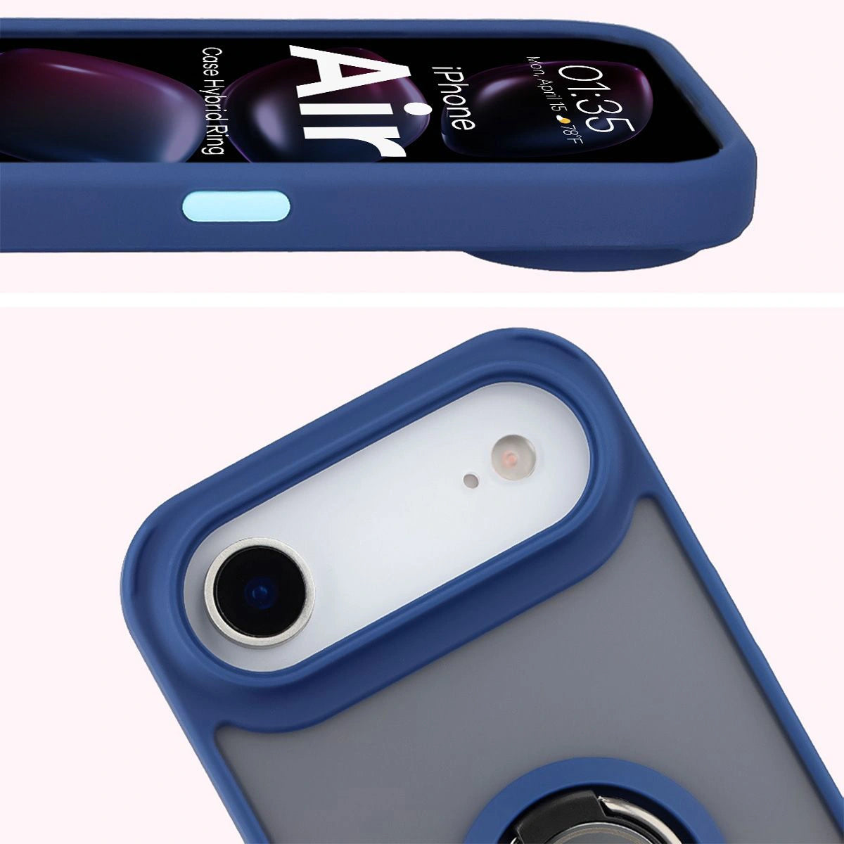 Handyhülle mit Fingergriff für iPhone Air, Bizon Case Hybrid Ring, getönt mit dunkelblauem Rahmen