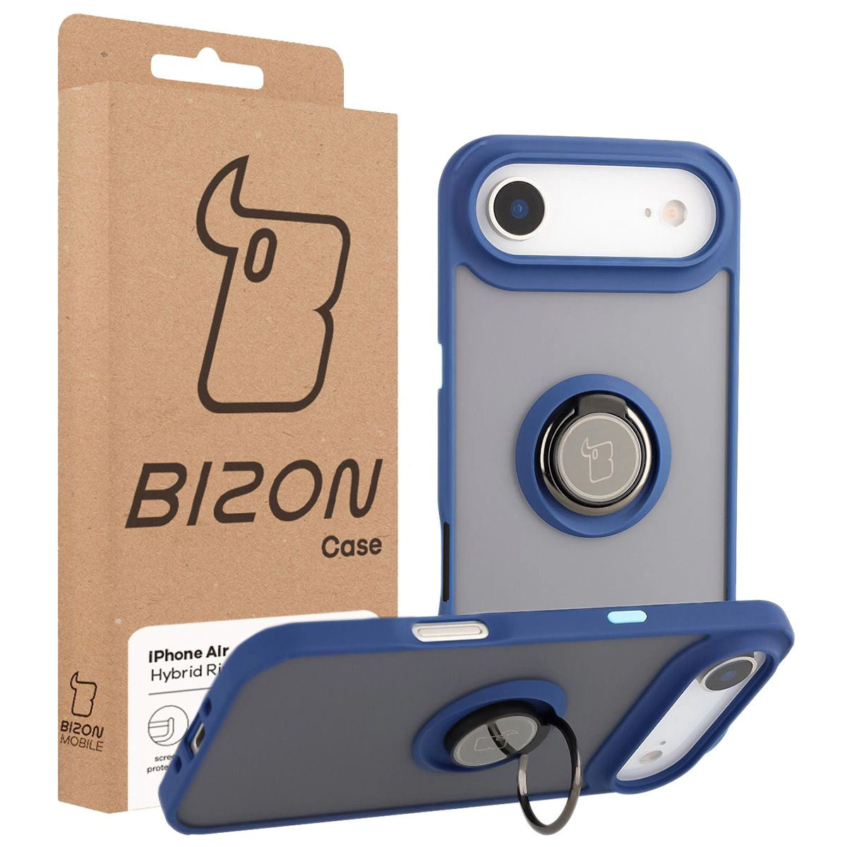 Handyhülle mit Fingergriff für iPhone Air, Bizon Case Hybrid Ring, getönt mit dunkelblauem Rahmen