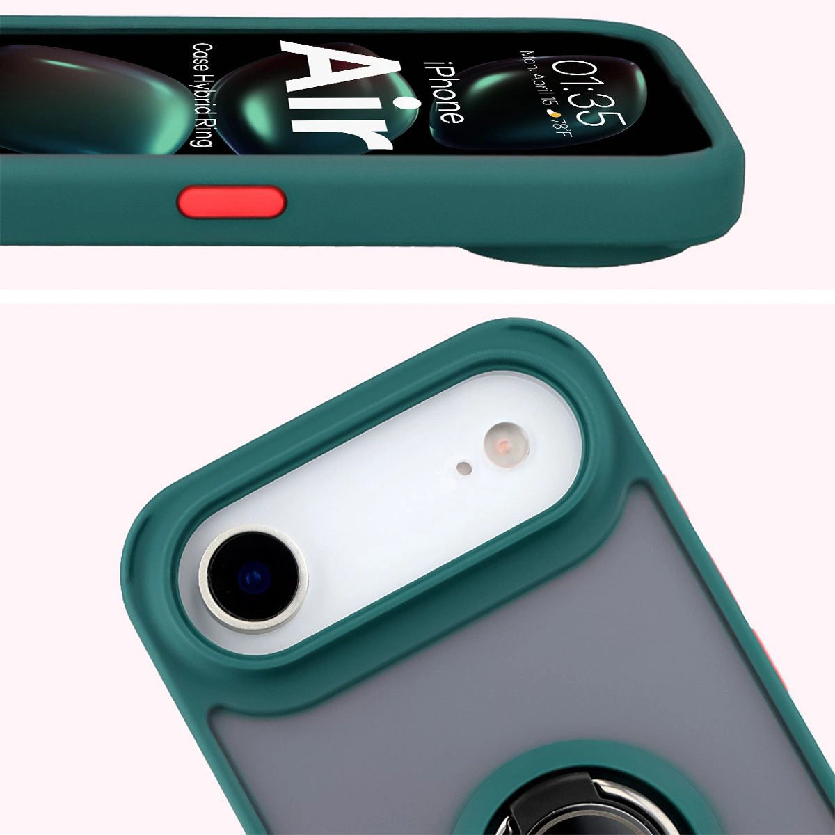 Handyhülle mit Fingergriff für iPhone Air, Bizon Case Hybrid Ring, getönt mit dunkelgrünem Rahmen