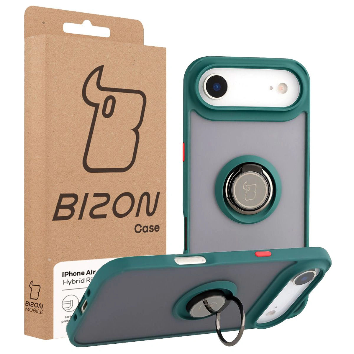 Handyhülle mit Fingergriff für iPhone Air, Bizon Case Hybrid Ring, getönt mit dunkelgrünem Rahmen