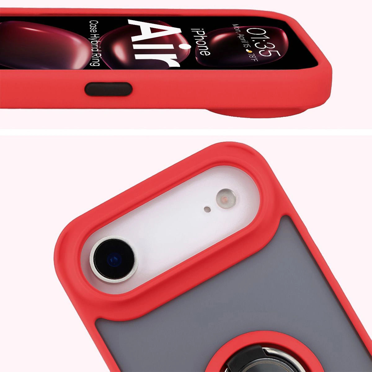 Handyhülle mit Fingergriff für iPhone Air, Bizon Case Hybrid Ring, getönt mit rotem Rahmen