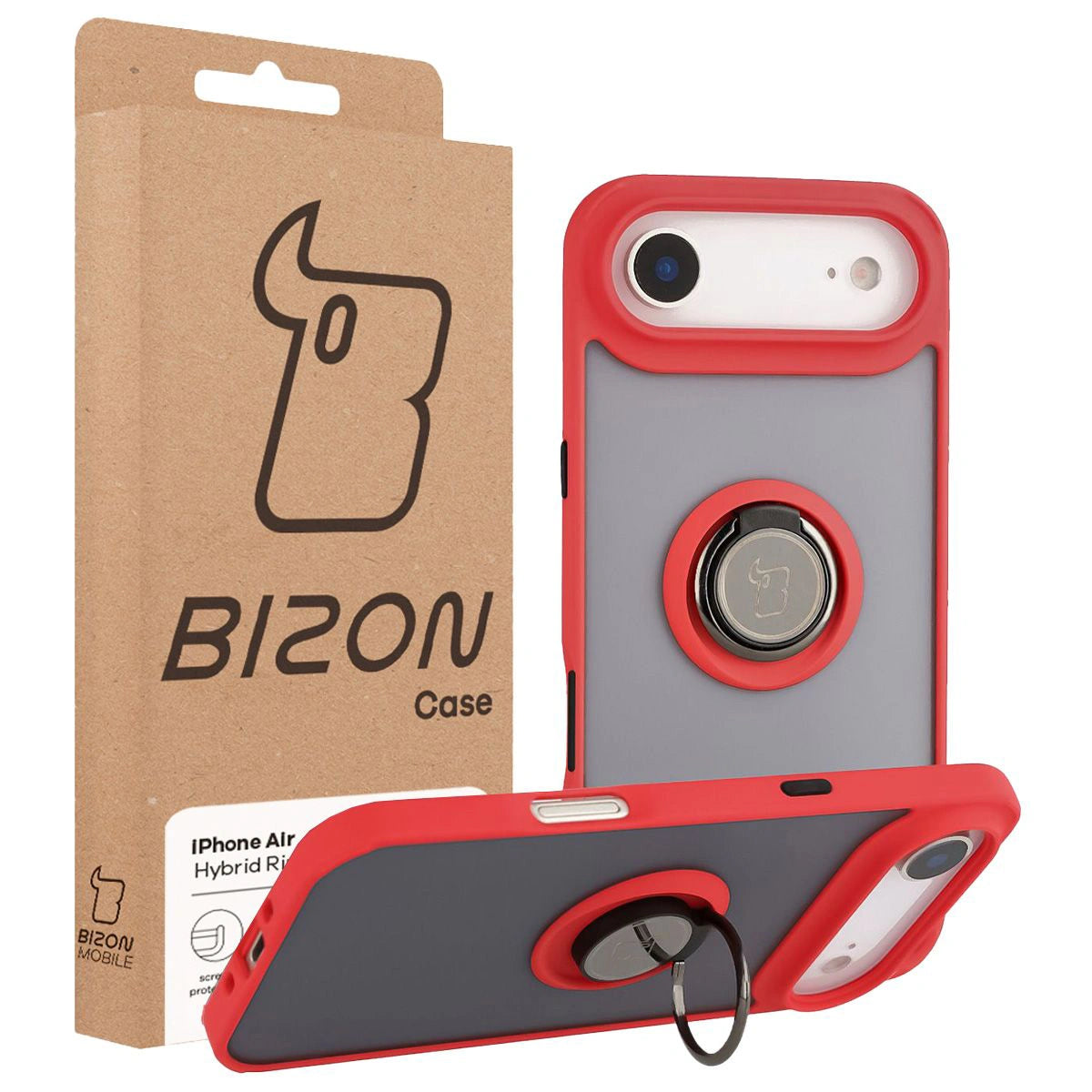 Handyhülle mit Fingergriff für iPhone Air, Bizon Case Hybrid Ring, getönt mit rotem Rahmen