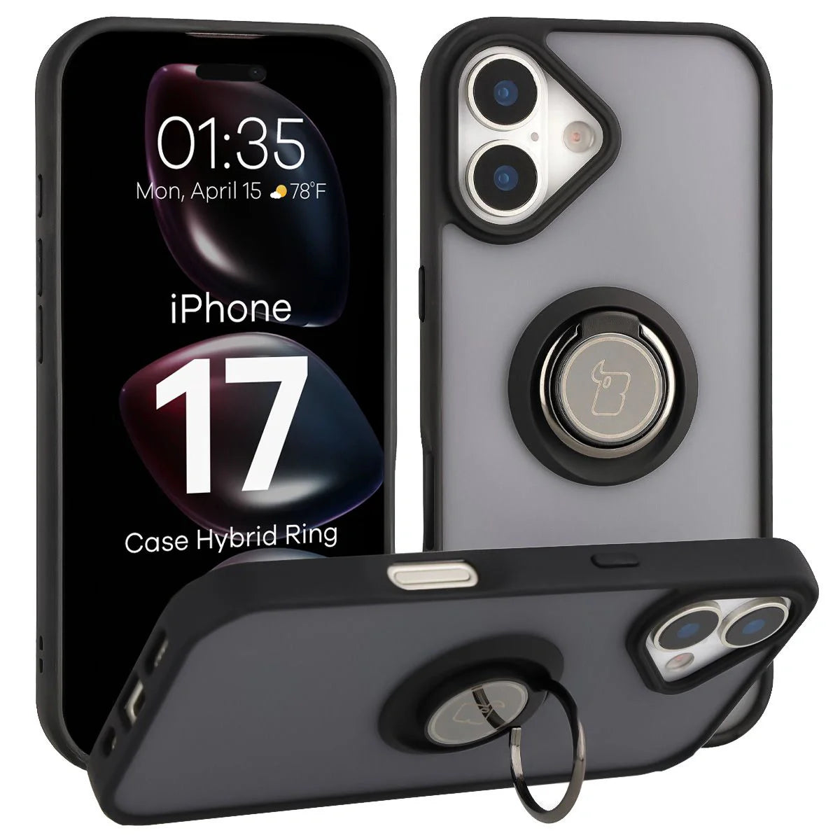 Handyhülle mit Fingergriff für iPhone 17, Bizon Case Hybrid Ring, getönt mit schwarzem Rahmen
