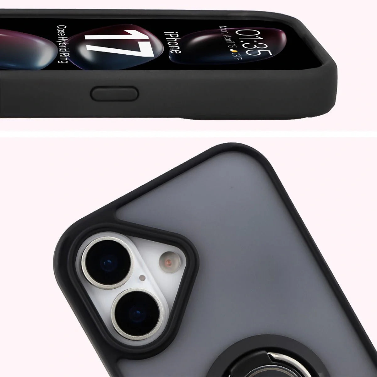 Handyhülle mit Fingergriff für iPhone 17, Bizon Case Hybrid Ring, getönt mit schwarzem Rahmen