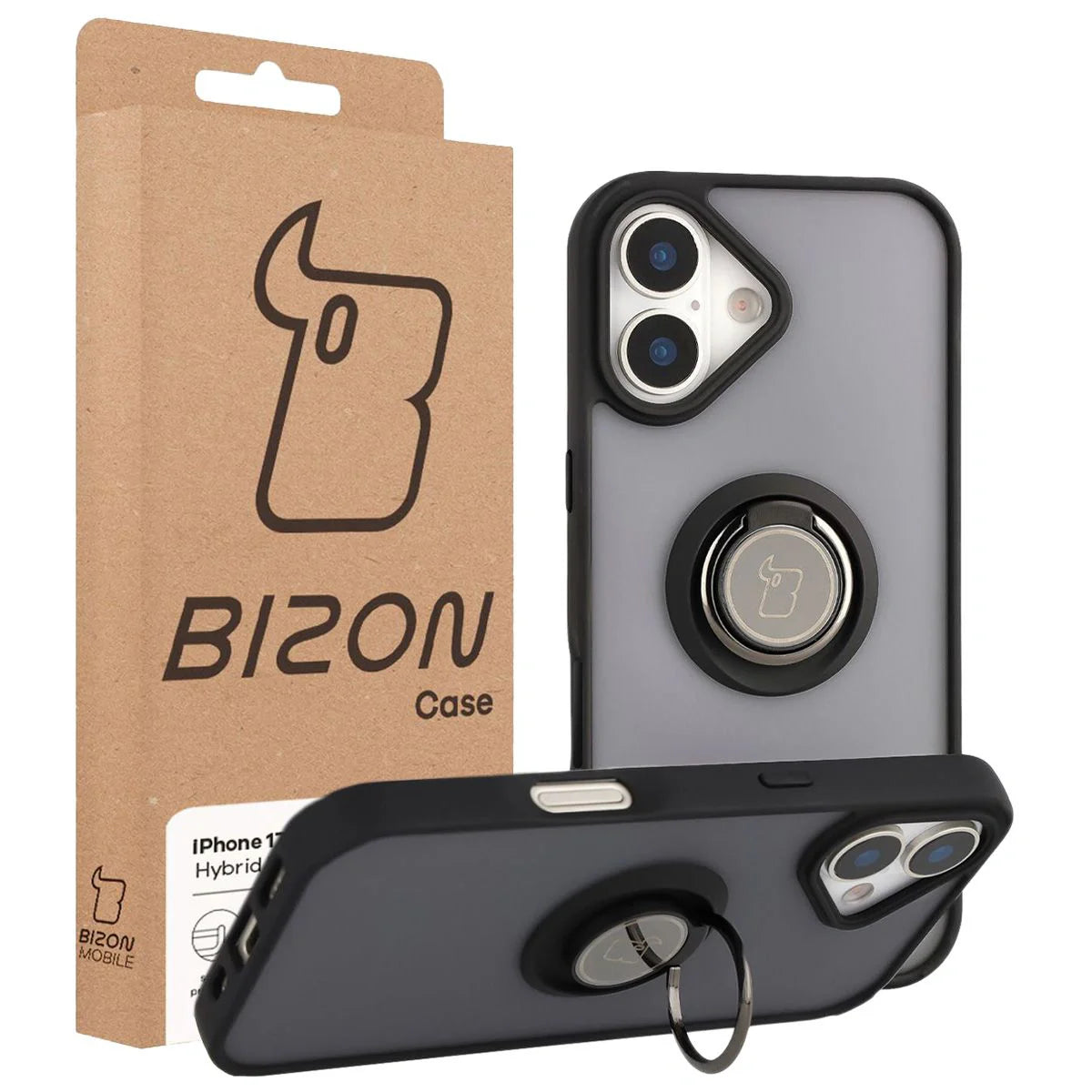 Handyhülle mit Fingergriff für iPhone 17, Bizon Case Hybrid Ring, getönt mit schwarzem Rahmen