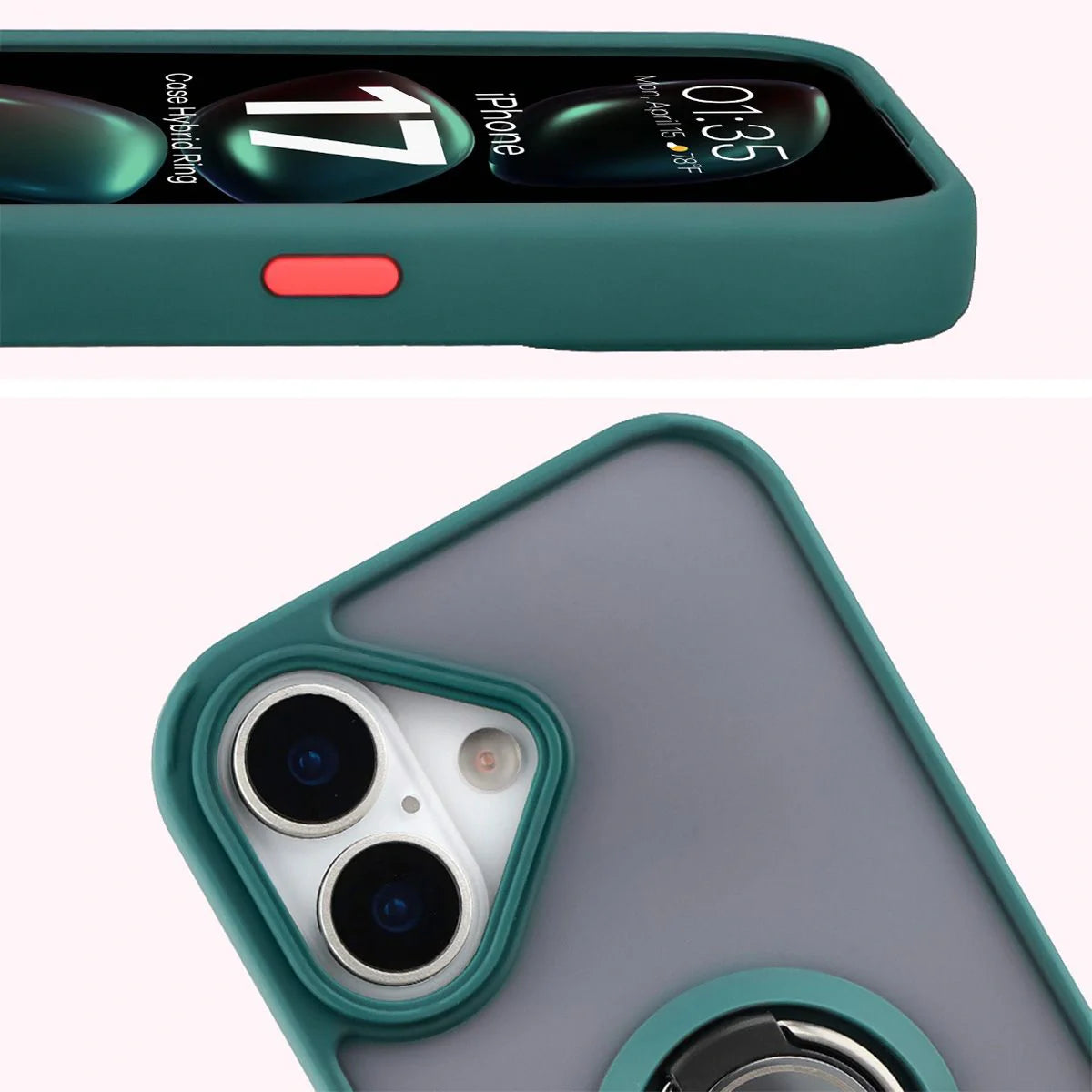 Handyhülle mit Fingergriff für iPhone 17, Bizon Case Hybrid Ring, getönt mit dunkelgrünem Rahmen