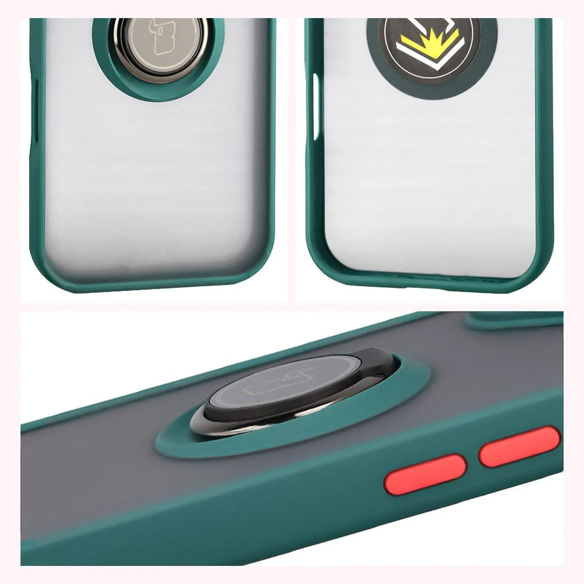 Handyhülle mit Fingergriff für iPhone 17, Bizon Case Hybrid Ring, getönt mit dunkelgrünem Rahmen
