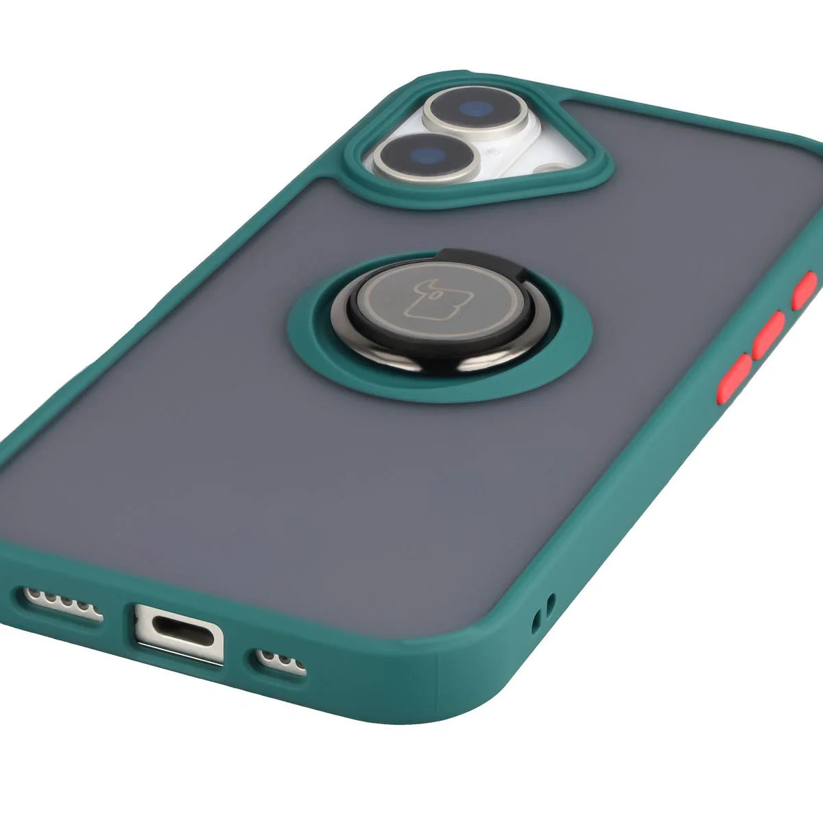 Handyhülle mit Fingergriff für iPhone 17, Bizon Case Hybrid Ring, getönt mit dunkelgrünem Rahmen