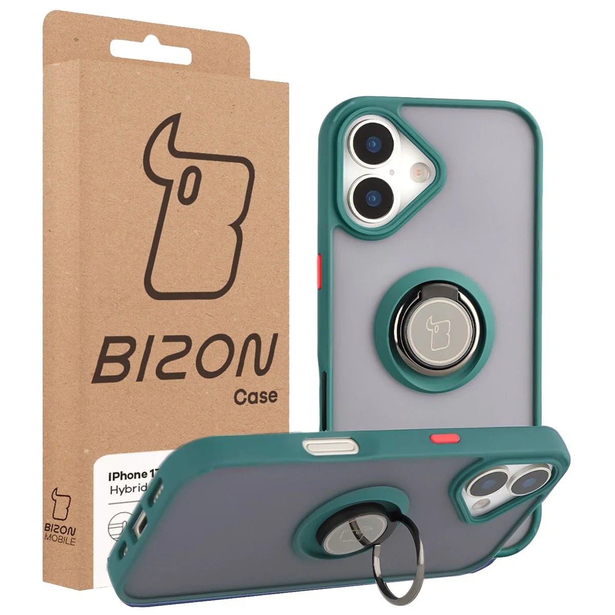 Handyhülle mit Fingergriff für iPhone 17, Bizon Case Hybrid Ring, getönt mit dunkelgrünem Rahmen