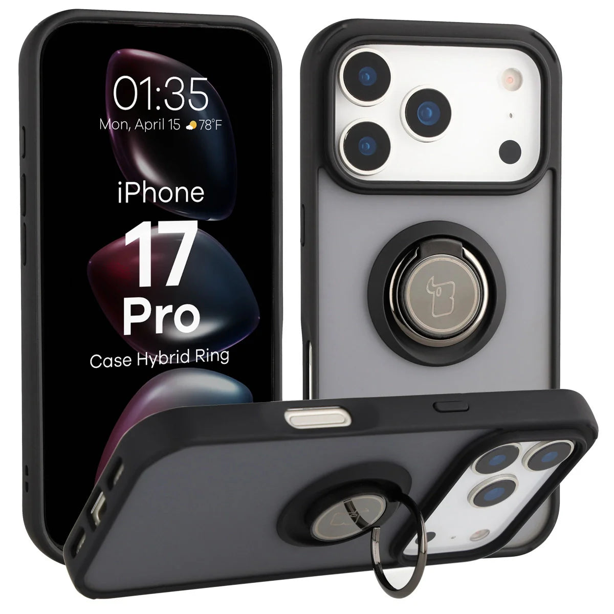 Handyhülle mit Fingergriff für iPhone 17 Pro, Bizon Case Hybrid Ring, getönt mit schwarzem Rahmen