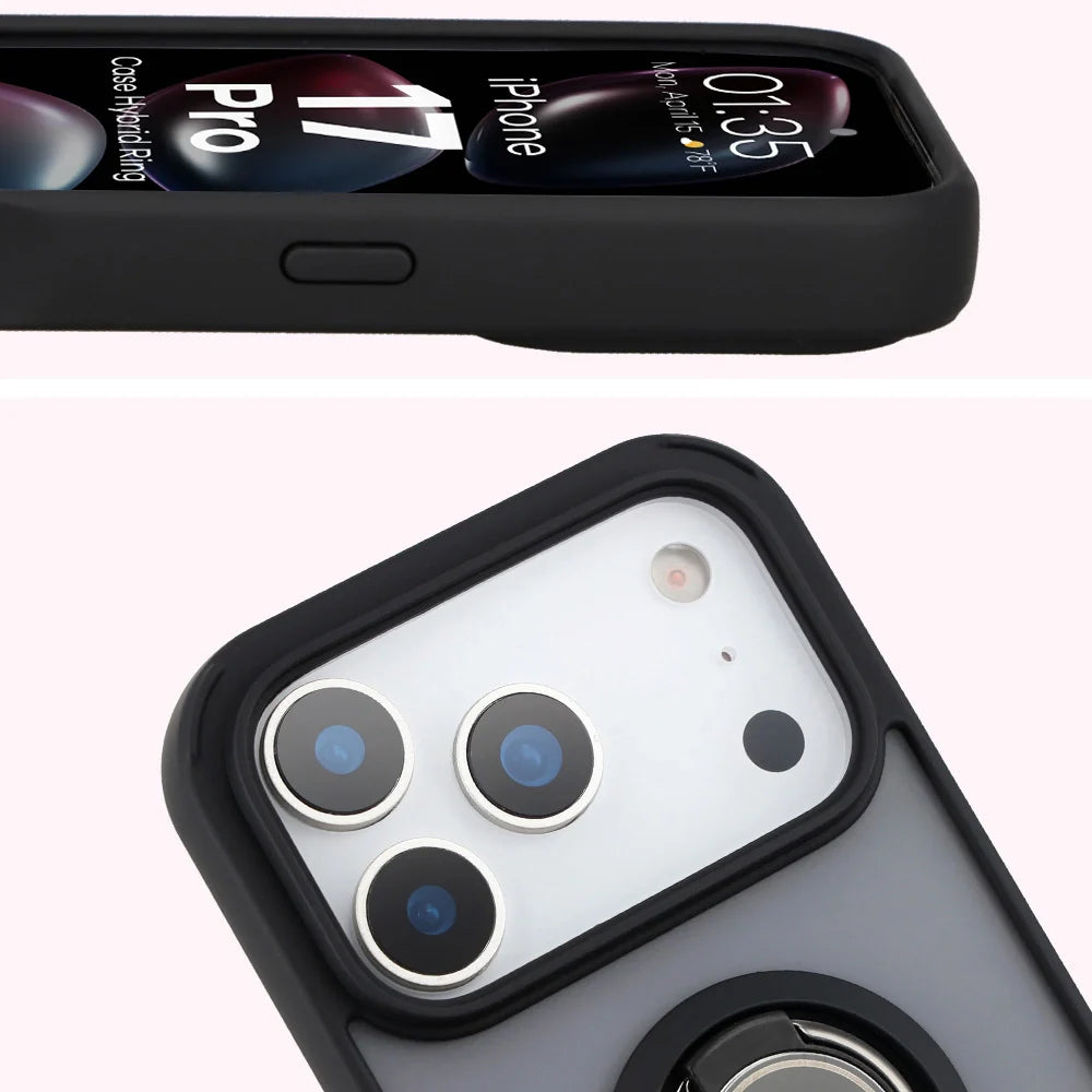 Handyhülle mit Fingergriff für iPhone 17 Pro, Bizon Case Hybrid Ring, getönt mit schwarzem Rahmen