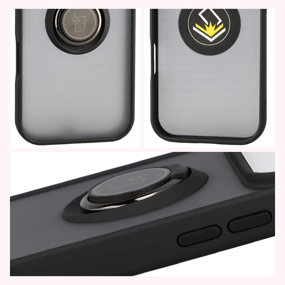 Handyhülle mit Fingergriff für iPhone 17 Pro, Bizon Case Hybrid Ring, getönt mit schwarzem Rahmen