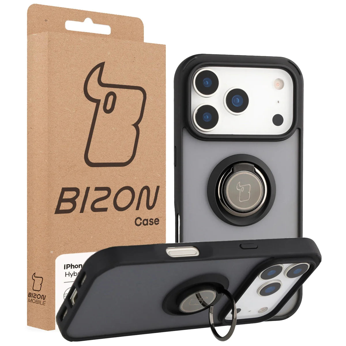 Handyhülle mit Fingergriff für iPhone 17 Pro, Bizon Case Hybrid Ring, getönt mit schwarzem Rahmen
