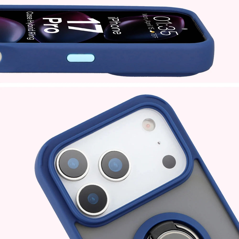 Handyhülle mit Fingergriff für iPhone 17 Pro, Bizon Case Hybrid Ring, getönt mit dunkelblauem Rahmen