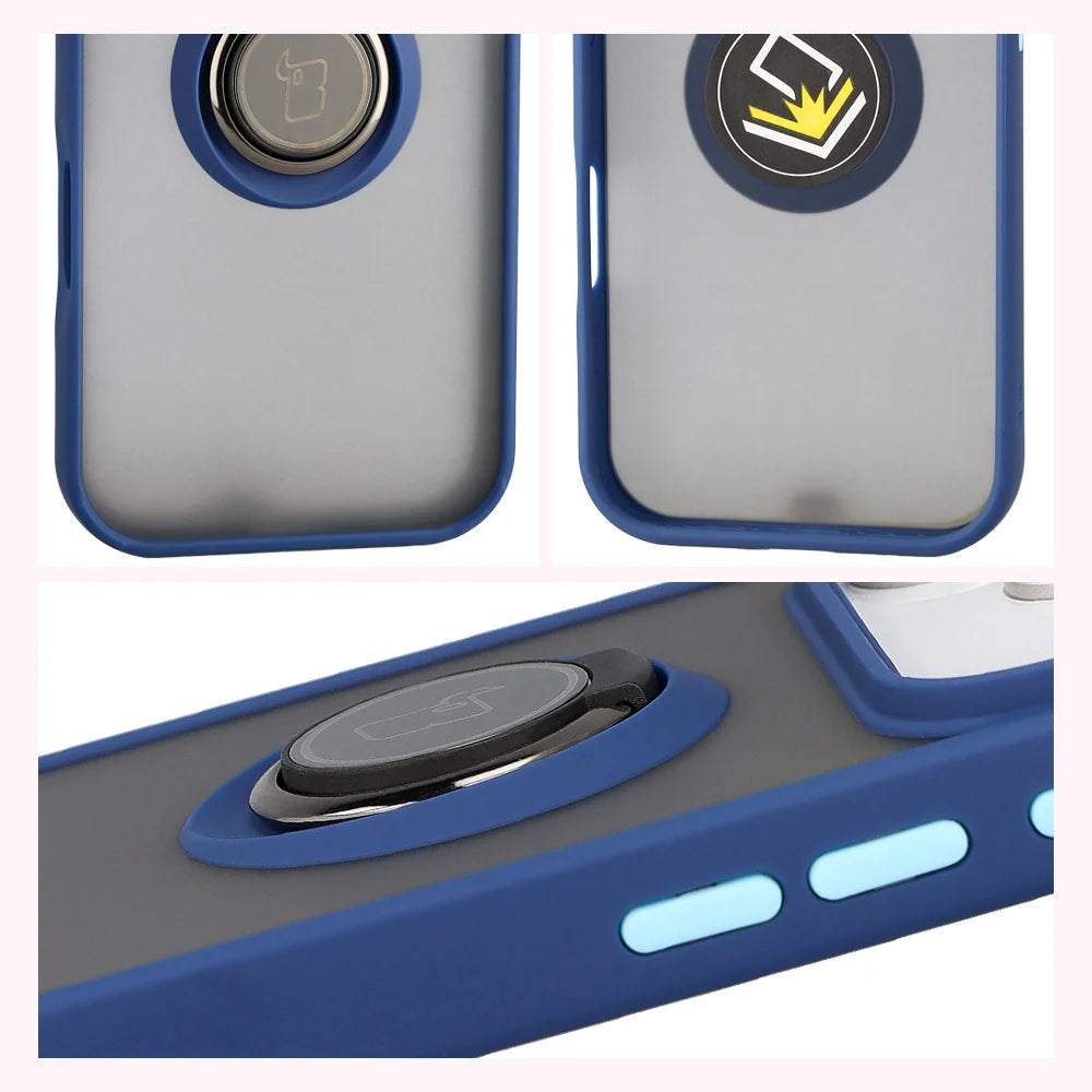Handyhülle mit Fingergriff für iPhone 17 Pro, Bizon Case Hybrid Ring, getönt mit dunkelblauem Rahmen