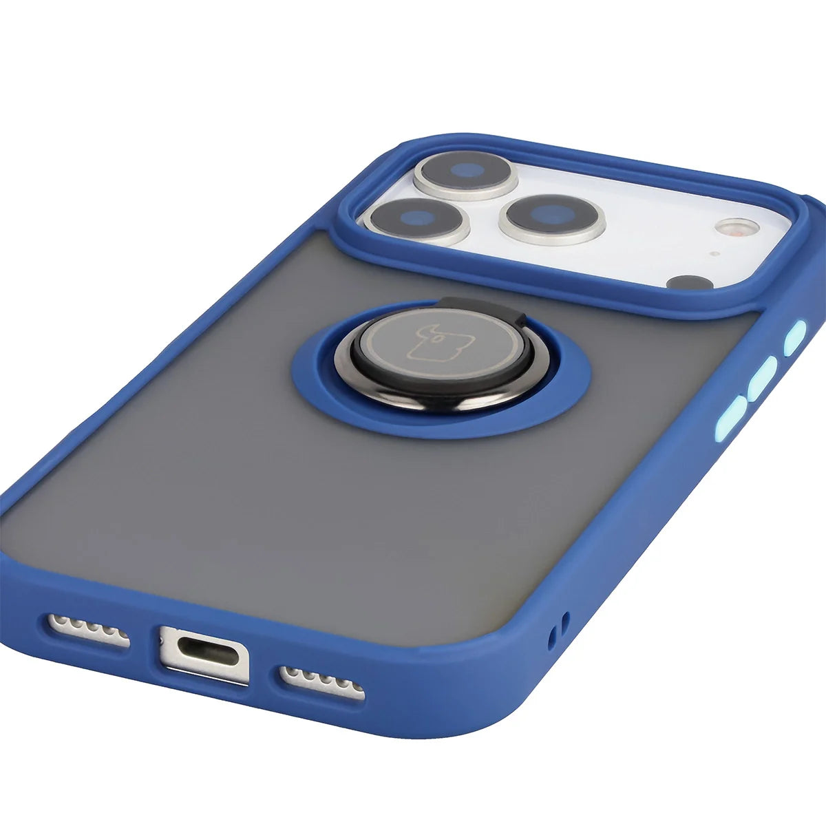 Handyhülle mit Fingergriff für iPhone 17 Pro, Bizon Case Hybrid Ring, getönt mit dunkelblauem Rahmen