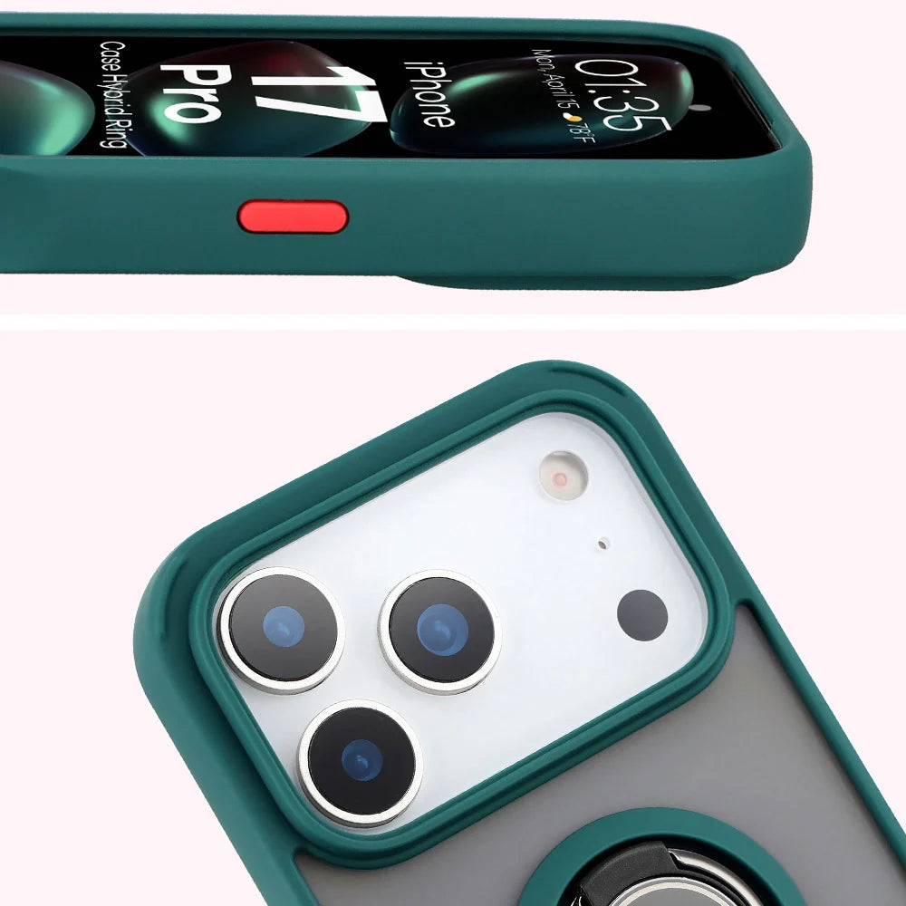 Handyhülle mit Fingergriff für iPhone 17 Pro, Bizon Case Hybrid Ring, getönt mit dunkelgrünem Rahmen