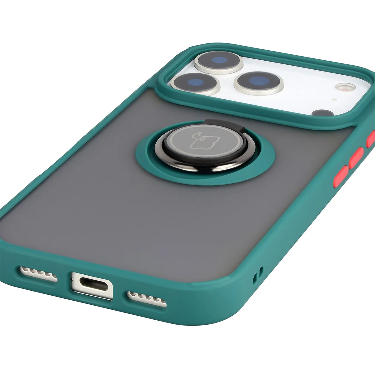 Handyhülle mit Fingergriff für iPhone 17 Pro, Bizon Case Hybrid Ring, getönt mit dunkelgrünem Rahmen