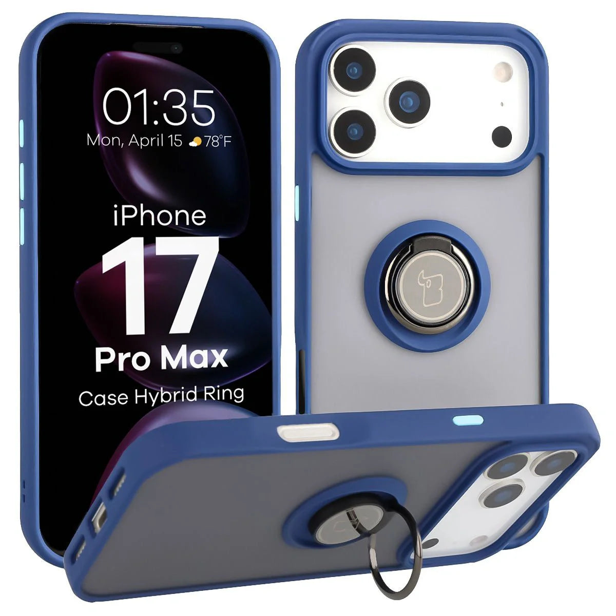 Handyhülle mit Fingergriff für iPhone 17 Pro Max, Bizon Case Hybrid Ring, getönt mit dunkelblauem Rahmen