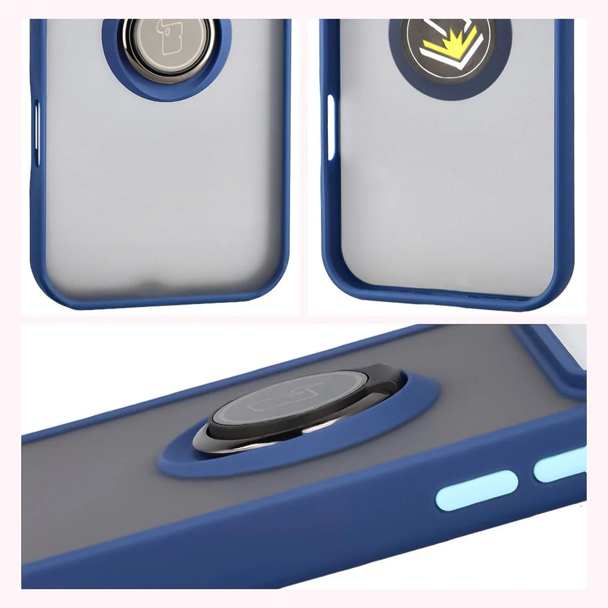 Handyhülle mit Fingergriff für iPhone 17 Pro Max, Bizon Case Hybrid Ring, getönt mit dunkelblauem Rahmen