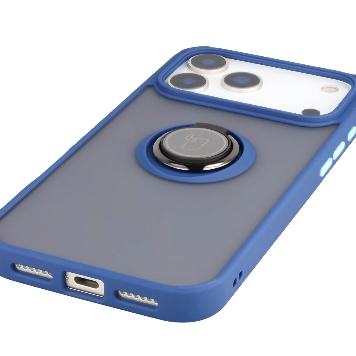 Handyhülle mit Fingergriff für iPhone 17 Pro Max, Bizon Case Hybrid Ring, getönt mit dunkelblauem Rahmen
